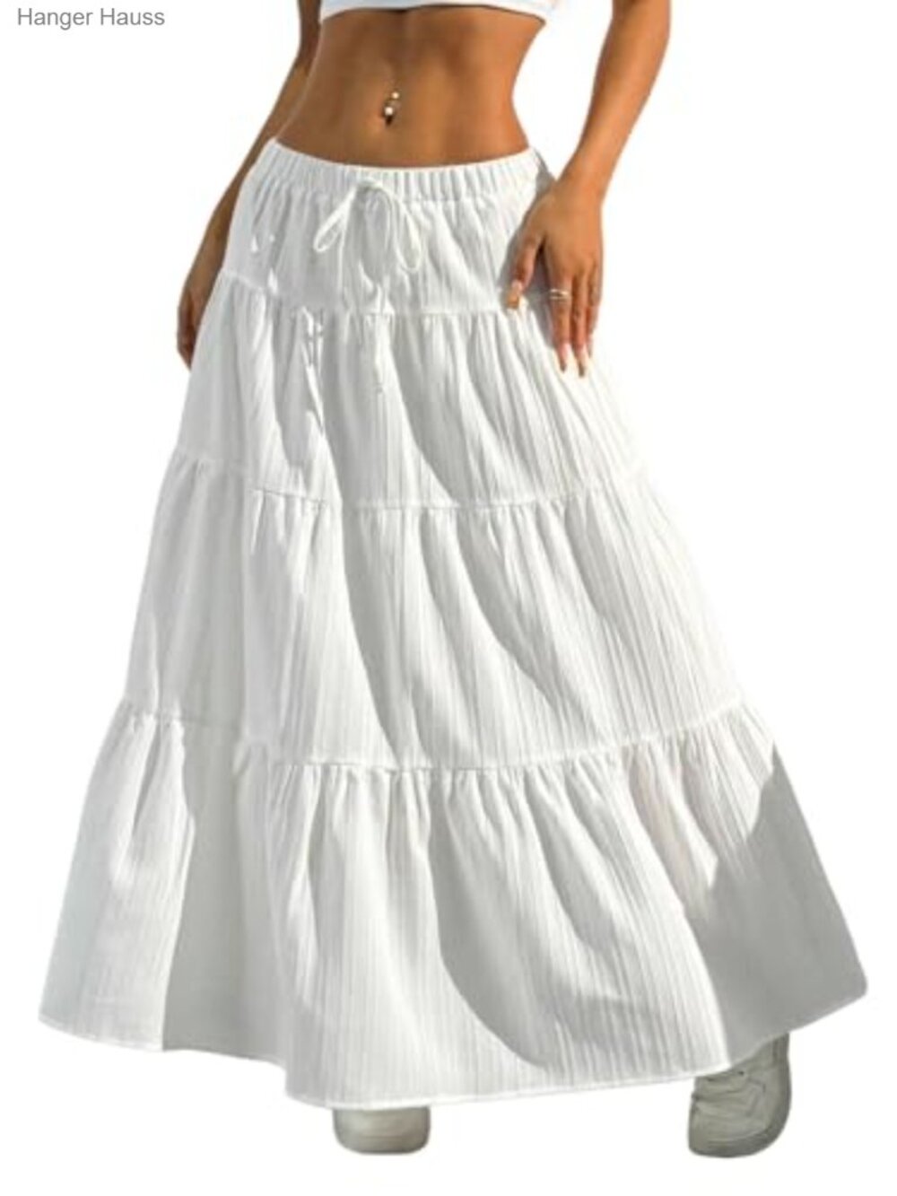 Boho Flowy Ruffle Maxi Skirt Low Waist A-Line
